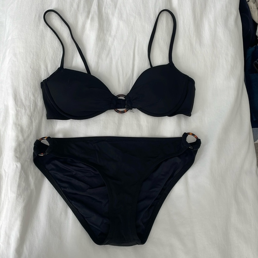 JCrew Black Bikini with Tortoise Shell accents - like new!